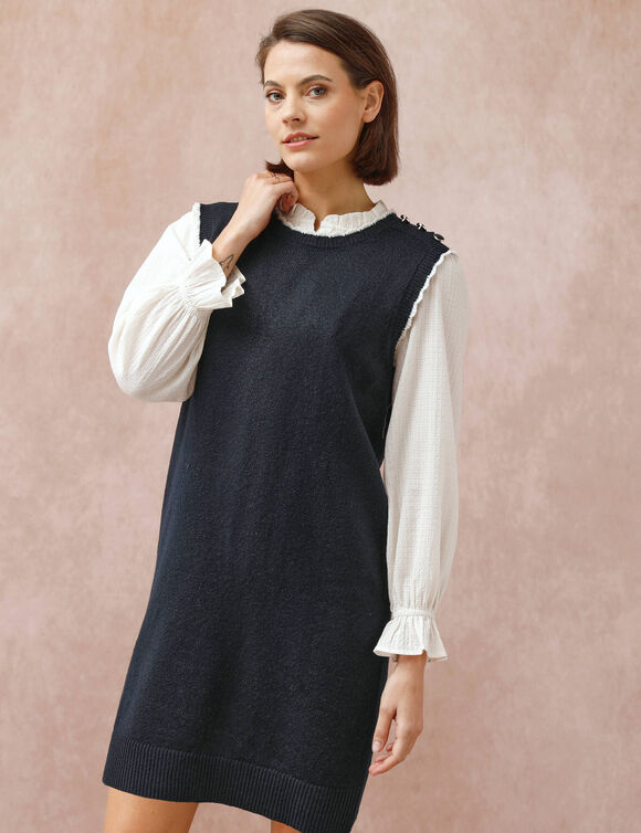 Robe pull sans manches, finitions contrastantes (marine) Robe pull sans manches, finitions contrastantes (marine)